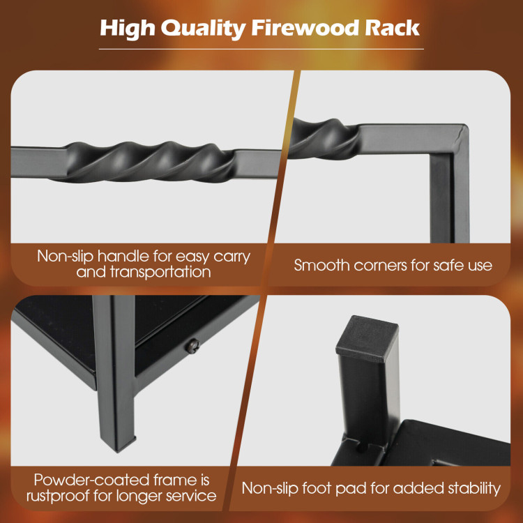 Firewood Log Rack with Unique Handle and Raised Feet-BlackCostway Gallery View 9 of 9